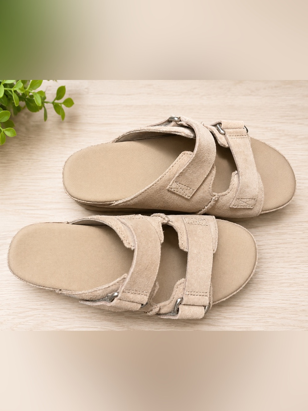 UGG Women’s Tan Suede Double-Strap Slide Sandals - Picture 2 of 3